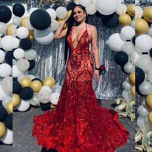 Sparkle Red Prom Dresses For Black Girls 2024 Spaghetti Mermaid Party Gown Sequin Evening Dress With Goes Vestidos de Festa