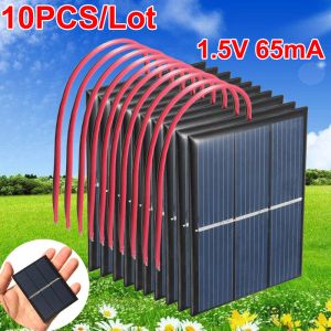 Solar 10st/Lot Solar Panel 1.5V 65mA med 15 cm kabel Polykristallin standard Epoxi DIY Solen Power System Cell Batteriladdningsmodul