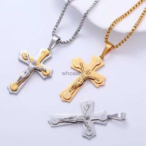 Colares colares religiosos jesus cruz colar masculino cor dourada 14k amarelo crucifixo colares masculino jóias cristãs 240228