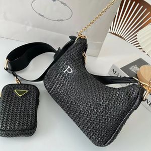 Luxurys Raffias Straw Weave Crochet Underarm Beach Bag Bag Womens High Capfise Designer Triangle Bag Mens Fashion Clutch Chain Travel Sholdenbody WW