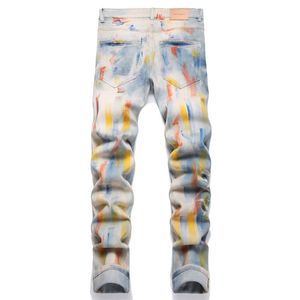 Pur*ple Street Brand Hosen Designer Herrenjeans C2 Neue gesprenkelte Tintenmalerei Waschwasserknopf-Denim für Männer Slim Fit elastische Füße Hosen 19 Stile CSD2402282-11