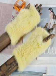 Luxury2020 Women Girls Stacke Fingerless Handskar Lady Winter Quality Real Mink Fur Mittens8029945