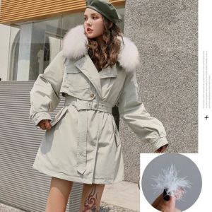 Casacos femininos causal com capuz jaqueta vintage inverno quente 90% pato branco pena cintura casaco de pele gola puffer casaco