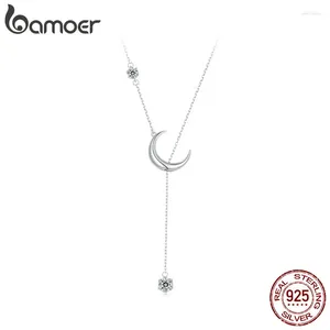 Pendants Bamoer 925 Sterling Silver Y-Shape Moon Pendant Necklace Water-drop Zircon Neck Chain For Women Anniversary Gift Fine Jewelry