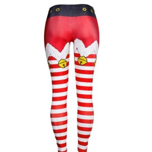 Leggings kvinnor jul falska älv shorts tryck leggings roliga bälte randiga jultomten semester tights mitt stigande xmas cosplay costume