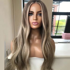 Ash Brown Light Blonde Highlight Lace Front Wig Humain Hair 13X4 Lace Frontal Wigs Sale for Women Glueless Loose Wave Wig Preplucked