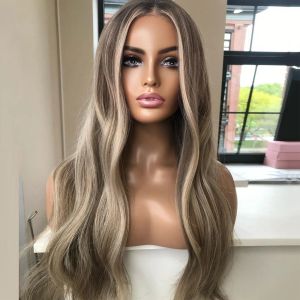 Aschbraune hellblonde Highlight-Lace-Front-Perücke, menschliches Haar, 13 x 4 Lace-Frontal-Perücken, Verkauf für Frauen, klebefreie, locker gewellte Perücke, vorgezupft