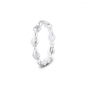 Anéis de cluster genuíno 2024 coleção de verão anel 925 prata esterlina frisada seashell banda para mulheres casamento jóias finas atacado