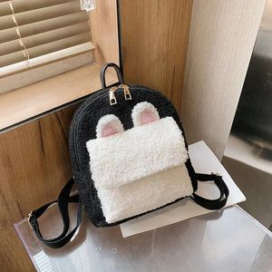 Skolväskor Kawaii Fluffy Bag 2024 Winter Furry Mini Ryggsäckar Korean Plush Ryggsäck Kvinnor Söta öron Faux Päls axlar för tjej