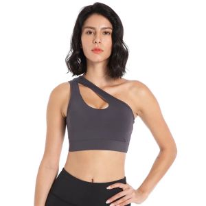 Outfits heiß verkauft beliebte OneShoulder Plus Size Fiess Frauen Sport BH Strumpfhosen Fitnessstudio Yoga Weste Crop Top Abnehmbares Brustpolster Fitnessstudio Kleidung