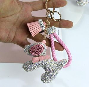 Luxury Rhinestone Dogs Keychains Cartoon Animals Dog Dolls Bag Key Rings Holder Purse Car Key Chains Gift for Women039s Christm5725116