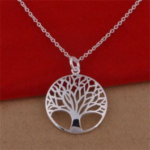 Kette Baum runder Anhänger Halskette für Frau Mode Hochzeit Verlobung 925 Sterling Silber 20 Zoll Kette Charm Schmuck