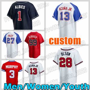 13 Ronald Acuna Jr 1 Ozzie Albies Baseball Jersey 28 Matt Olson 3 Dale Murphy 20 Marcell Ozuna koszulki 54 Max Fried 27 Austin Riley Spencer Strider Eddie Rosario