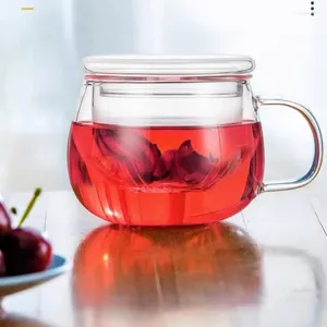 Tazze da tè tazza floreale con manico in vetro Office limonata a calore resistente al coperchio fiore rosa profumato