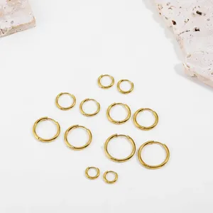 Brincos de argola cor dourada metal aço inoxidável para mulheres declaração círculo redondo huggies anéis de orelha acessórios de joias