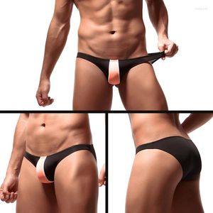 Mutande Slip da uomo Vita bassa Biancheria intima sexy Gay Seta di ghiaccio Uomo Sissy Custodia per pene Mutandine Uomo Comfort Bikini Sospensorio