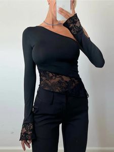 Women's T Shirts Women S One Shoulder Long Sleeve Top Sexy Lace Patchwork Slim Fitted Tee Shirt Y2k Streetwear