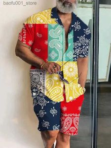 Męskie dresy z zestawem kwiatowym Koszulka 2PCS Zestaw Luksusowy zestaw wakacyjny 3D Set Silny Sueved Casual Beach Shirt Dwuczęściowy zestaw odzieży męskiej Q240228