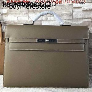 Handmade Business briefcase 38cm Genuine Leather Men Briefcase Genuine pure Outdoor Hanbags Full Hand Thread EPSOM Cowhide Handheld 38cm Elephant