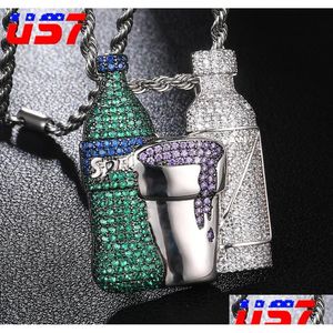 Pendanthalsband US7 Iced Out Sprite Bottle Cup Pendants Crystal Zircon Shiny Wine Halsband Hip Hop Bling Rapper Jewelry1709006 Dro Dhdep