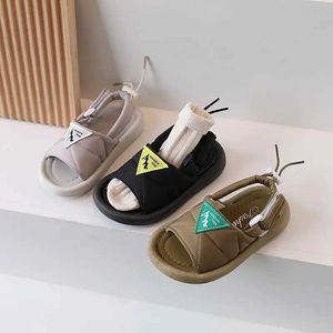 Sandals Boys and girls slider summer comfortable childrens sandals childrens beach shoes fabric casual hook and loop unisex handsome guy 23-36 J240228