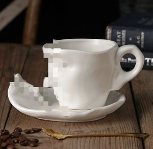 Fashion 260ml Creative Abstract Art Ceramic Coffee Set with Spoon Afternoon Tea Cup and Saucer