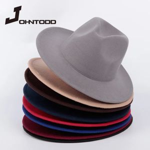 Ladies Mens Woolen Fedora Hat with Leather Ribbon Gentleman Elegant Winter Autumn Wide Brim Jazz Church Panama 240219