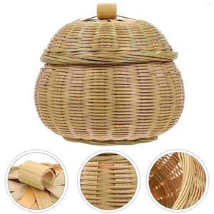 Set di stoviglie Ciotola portaoggetti Cestino per uova Cestini intrecciati con coperchio Rattan Vimini Bambù Arredamento per la casa