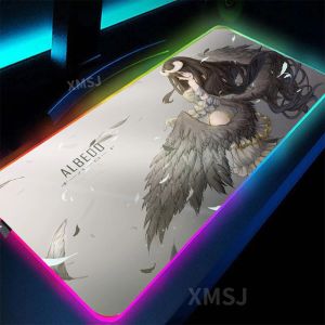 Yazıcılar Overlord Albedo RGB Anime Mouse Pad Dizüstü Bilgisayar LED Backlit Office De Souris XXL Oyun Aksesuarları Klavye Paspasları Oyun Masası