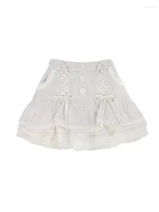 Röcke Damen Weißer Spitzen-A-Linien-Rock Vintage Y2k Mini Harajuku Koreanisch Kawaii Lolita Elegante 90er-Jahre-Ästhetik 2000er-Kleidung