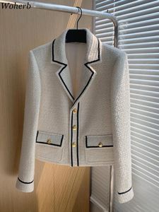 Autumn Vintage Women Y2k Tweed Jacket Korean Temperament Slim Fit Outwear Patchwork Fashion Coat Single Breasted Elegant Tops 240226