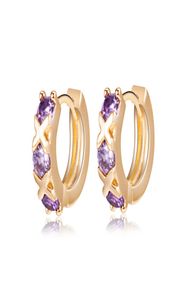 18K Sarı Altın Kaplama Whitepurple Kübik Zirkon X Hoops Küpe Çocuklar için KADINLAR KADINLAR İÇİN GÜZEL Küpe Hediyesi1139449