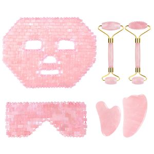 Verktyg Rose Quartz Roller Gouache Scraper Face Eye Mask for Face Lifting Antiwrinkle Natural Crystal Facial Massager Beauty Care Tool