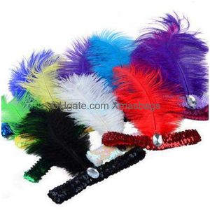 Other Event Party Supplies Ostrich Feather Headband 1920S Flapper Sequin Charleston Costume Headbands Band Ostrich-Feather Elastic Dhvht