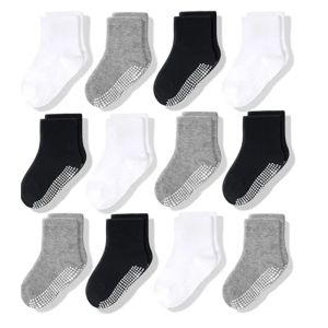 Socks Non Slip Toddler Socks 12 Pairs with Grip for Boys Girls Baby Infants Kids Anti Skid Cotton Crew Socks 17years