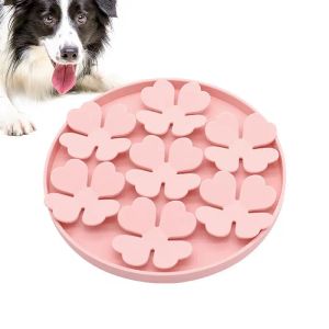 Feeding Dog Licking Mat Puzzle Bowl & Peanut Butter Lick Pad With Strong Suction Cup Raised Flower Slow Feeder For Pet Boredom Relief