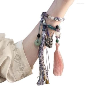 Charm Bracelets Handwoven Tassels Bracelet Adjustable Ropes Handchain Ethnic Beaded Wrist Chain Handmade Chinese Tibetan Jewelry