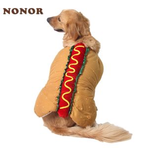 Giubbotti NONOR Costume da compagnia Hot Dog a forma di bassotto Salsiccia Vestiti regolabili Divertente Scaldino per cuccioli di cane Forniture per gatti
