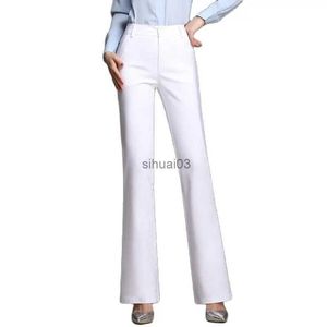 Kvinnors jeans Kvinnor Slimming Office Flare Pants High midja Pure Color Cotton Stretch Casual Big White Black Office FLAGERS STURKER S 3XL 4XL