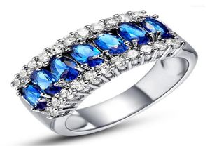 Bröllopsringar Super Navy Blue Zircon Silver Plated Argent For Women Jewelry Ring Size 6 7 8 9 M03J21569371067