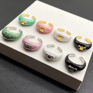 2024 Fashion designer multicolour Enamel rings for fashion Mens Womans lover engagement Adjustable couple Ring Jewelry gift no box