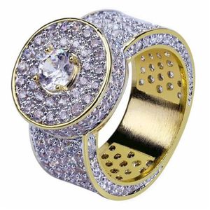 18K Cluster Gold Planted Cut CZ Crystal Hip Hop Iced Out Rings for Men Women Bling Bling Ring1758