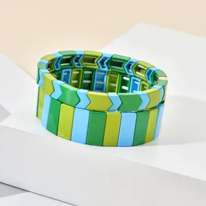 Charm Armband Green Life Bohemian Armband Handgjorda vänskap Stapble Emamel Tile Boho Type Bangles for Women Gifts