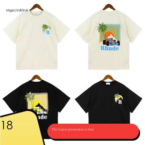 Футболка Rhude, летняя американская уличная футболка с кокосовыми пальмами и принтом, мужская дизайнерская футболка, свободная повседневная мужская и женская футболка 413