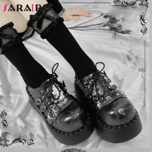 scarpe Brand New Designer Lolita Ragazze Scarpe Mary Janes Piattaforma Zeppe Tacchi Rivetto Dolce Décolleté Donna Goth Punk Scarpe Big Size