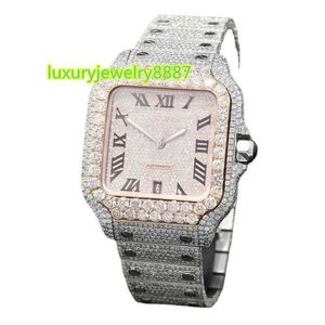 Relógio mecânico de luxo personalizado, moda hip hop real, gelado, aço inoxidável, diamante vvs, moissanite para homens