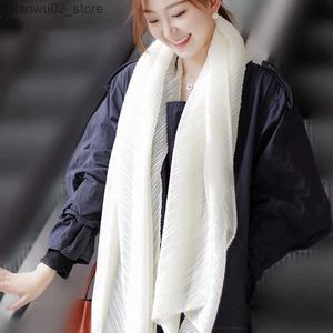 Scarves Miyake pleated wide and long silk scarf spring summer autumn winter Cape Town womens wind curtain shawl designer Korean scarf Q240228