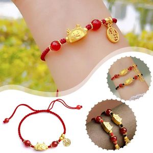 Link-Armbänder, Drachenjahr-Glücksarmband, gewebtes schwarzes rotes Seil, verstellbar, handgefertigter Schmuck, Stil, Geschenk, chinesisch