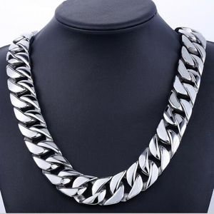 24mm Men Silver Curb Cuban Link Round Necklace Super Heavy Thick Punk Rock Hiphop Women Gold 316L Stainless Steel Bike Biker Chain334h