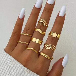 Klusterringar ifmia vintage guldfärg rund geometrisk gemensam uppsättning för kvinnor minimalistisk blomma blad metall knuckle ring smycken